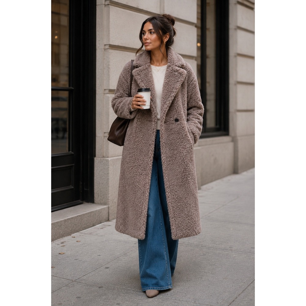 NWT Reiss Darla Faux Fur Coat in MINK NEUTRAL Sz S - Picture 1 of 9